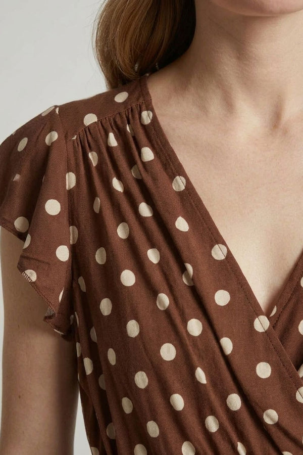 Brown | Polka Dot Tie Waist Tiered Midi Dress