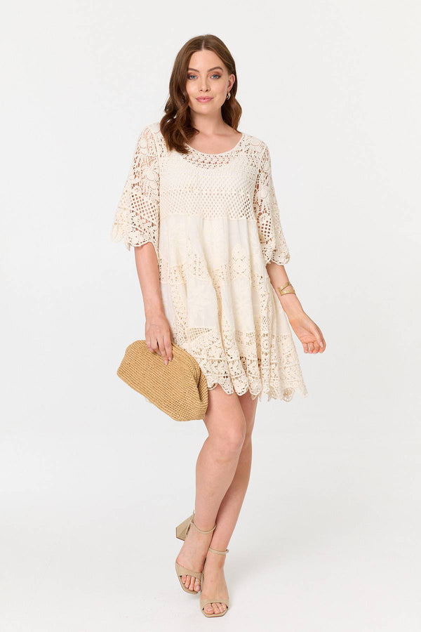 Ivory | Semi Sheer Crochet Texture Short Dress