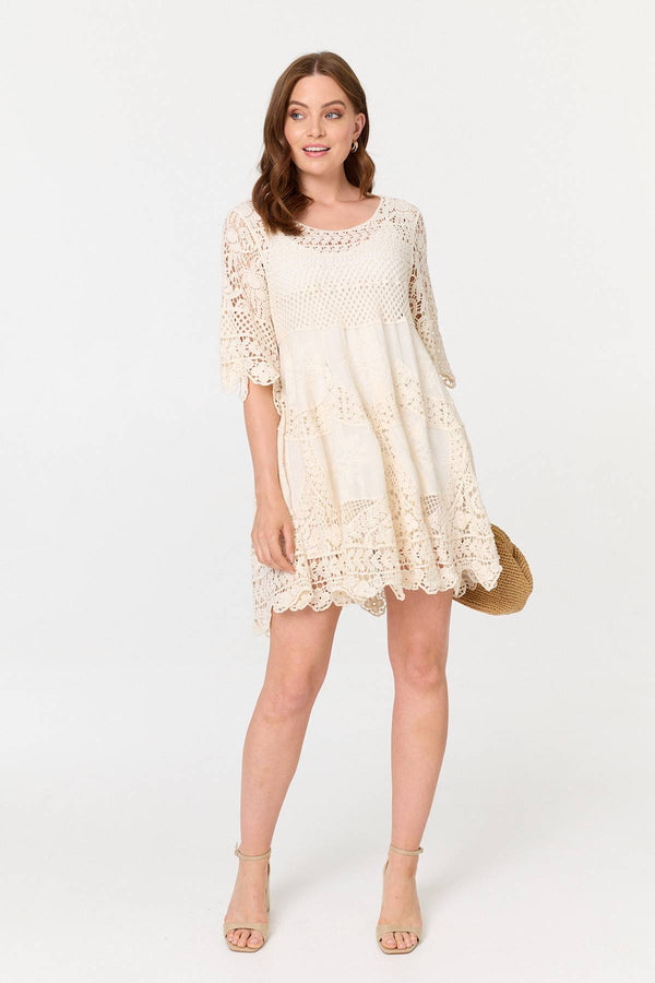 Ivory | Semi Sheer Crochet Texture Short Dress
