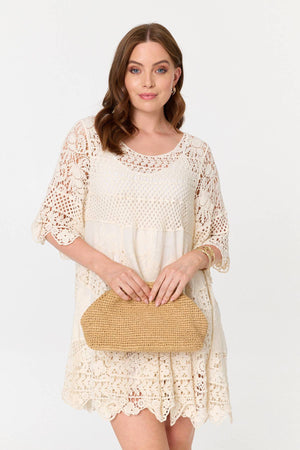 Ivory | Semi Sheer Crochet Texture Cover-Up
