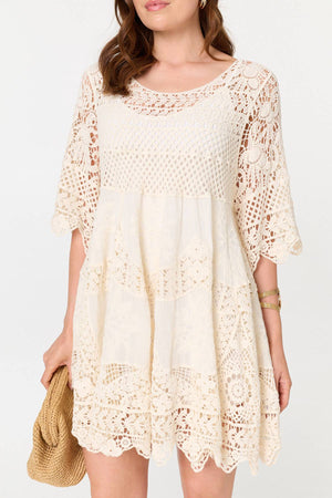 Ivory | Semi Sheer Crochet Texture Cover-Up