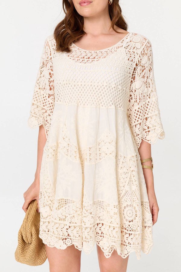 Ivory | Semi Sheer Crochet Texture Short Dress