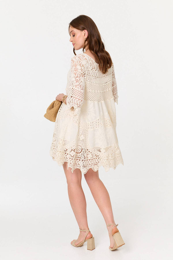 Ivory | Semi Sheer Crochet Texture Short Dress