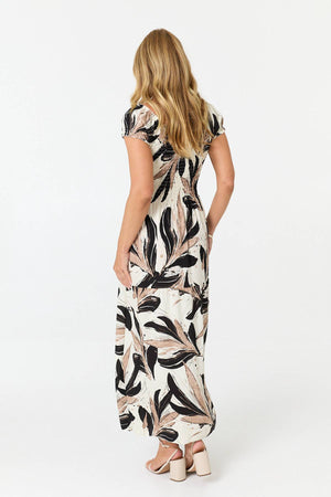 Black | Printed Short Sleeve Bardot Maxi Dress