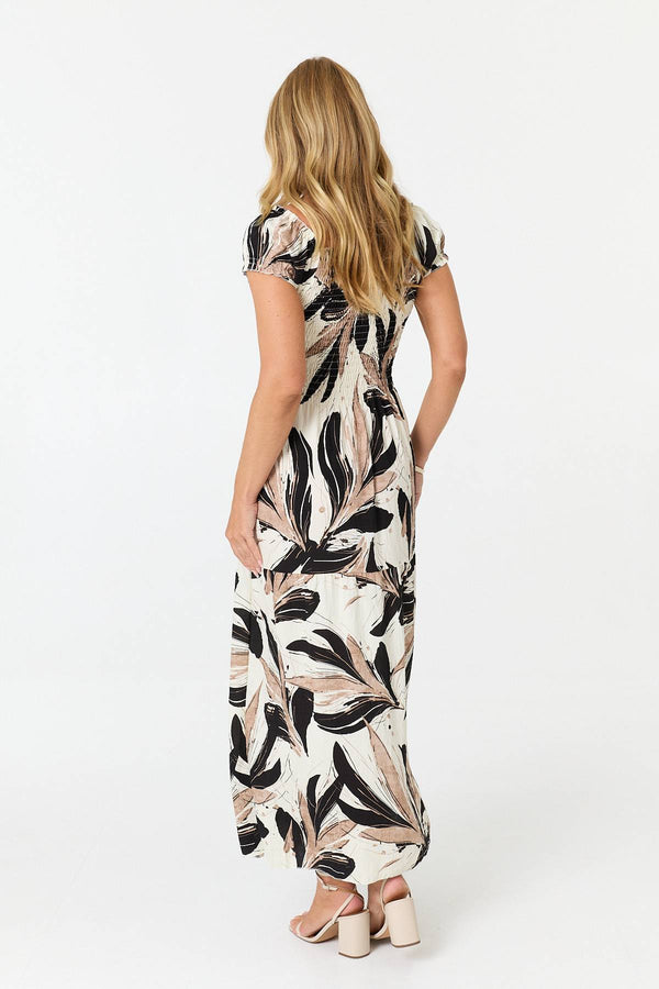 Black | Printed Short Sleeve Bardot Maxi Dress