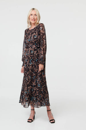 Brown | Floral Semi Sheer Layer Maxi Dress
