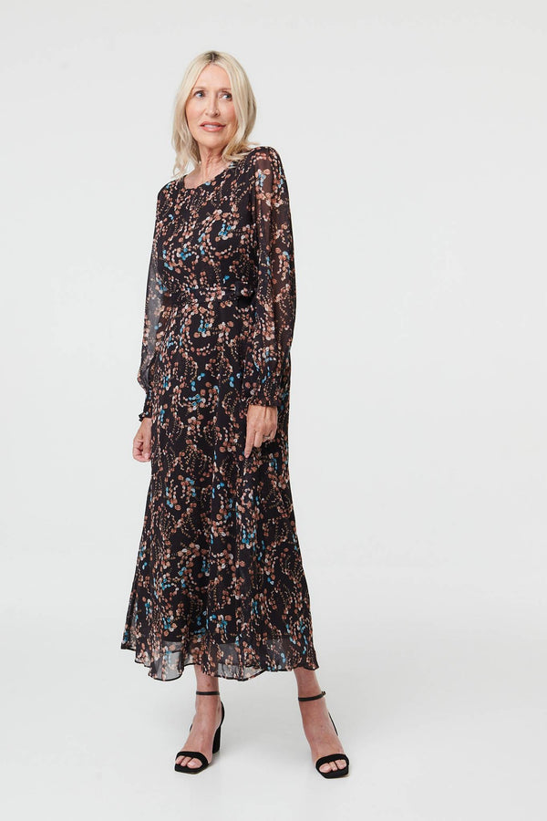 Brown | Floral Semi Sheer Layer Maxi Dress
