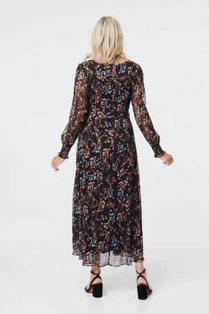 Brown | Floral Semi Sheer Layer Maxi Dress
