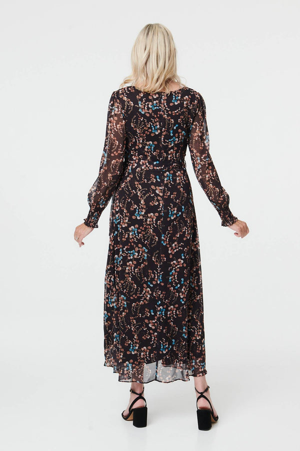 Brown | Floral Semi Sheer Layer Maxi Dress
