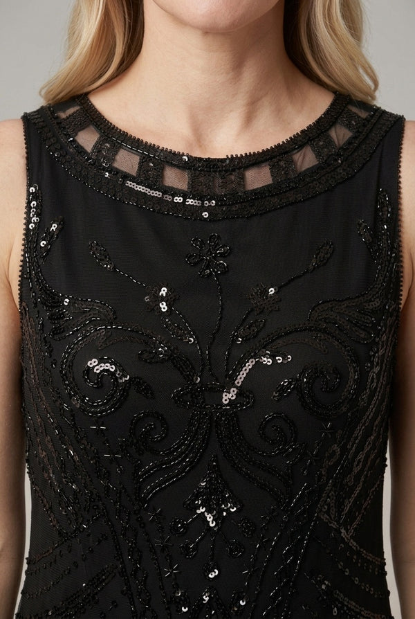 Black | Embellished Tassel Hem Midi Dress