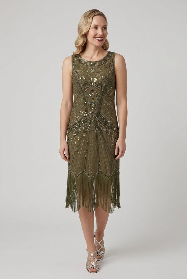 Green | Embellished Tassel Hem Midi Dress