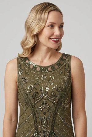 Green | Embellished Tassel Hem Midi Dress