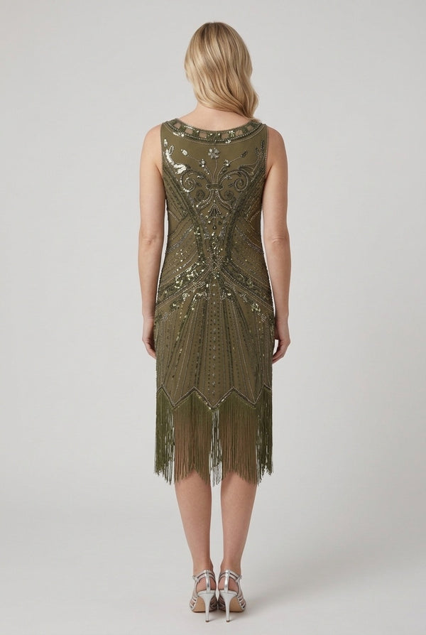 Green | Embellished Tassel Hem Midi Dress