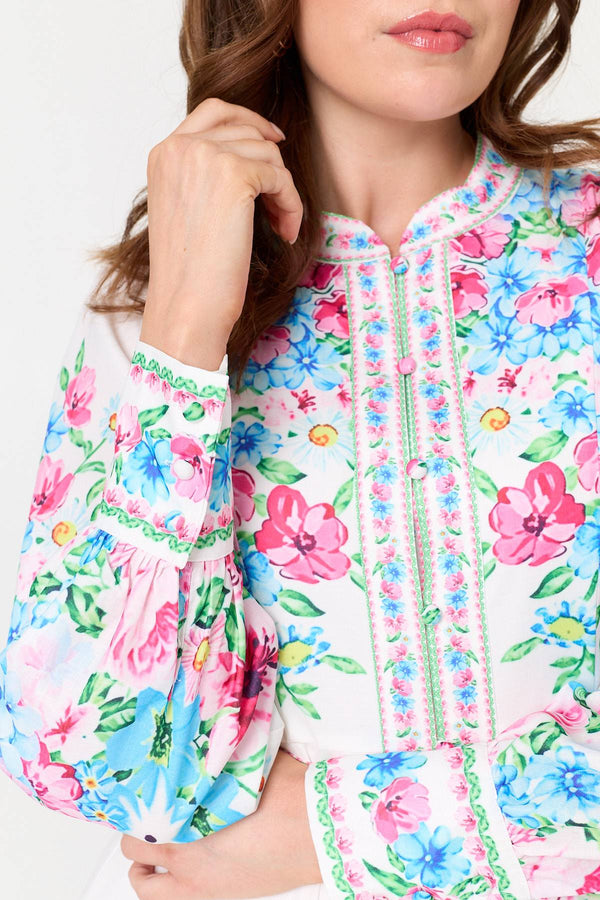White | Floral Long Sleeve Tie Waist Short Dress