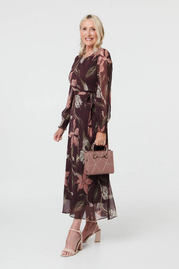 Purple | Floral A-Line Layered Midi Dress