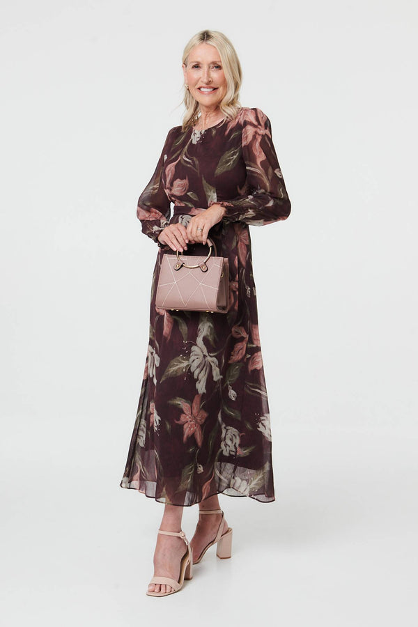 Purple | Floral A-Line Layered Midi Dress