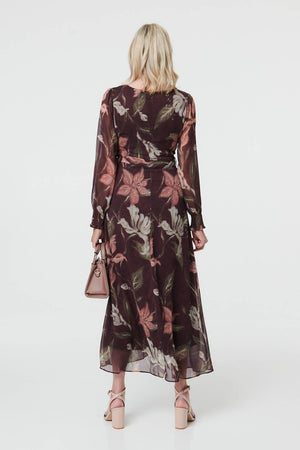 Purple | Floral A-Line Layered Midi Dress