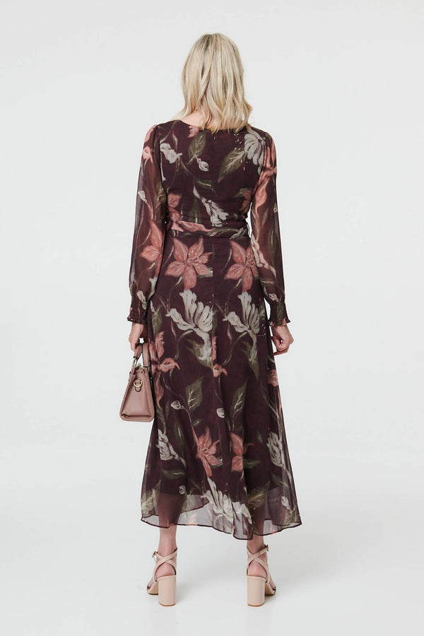 Purple | Floral A-Line Layered Midi Dress