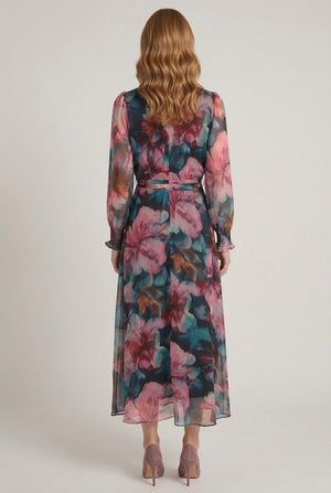 Purple | Floral Long Sleeve Layered Midi Dress