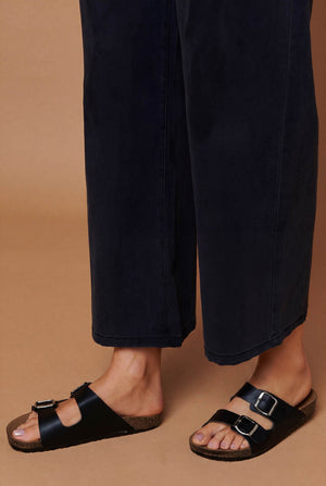 Black | Faux Leather Buckle Strap Flat Sandals