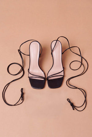 Black | Ankle Tie Heeled Strappy Sandals