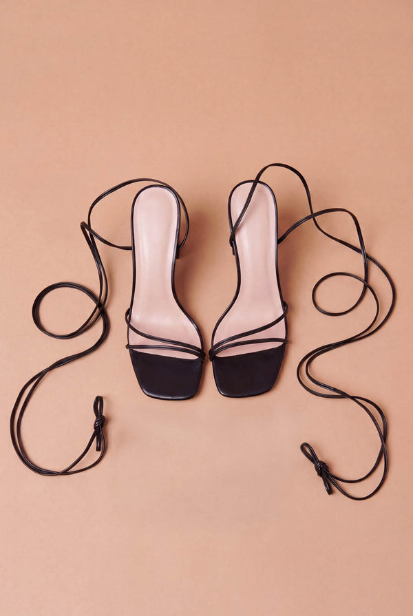 Black | Ankle Tie Heeled Strappy Sandals