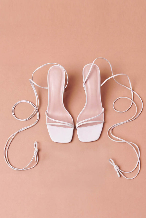 White | Ankle Tie Heeled Strappy Sandals