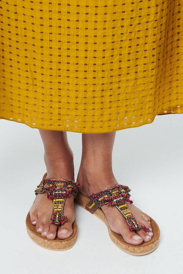 Orange | Beaded Detail Faux Leather Sandals