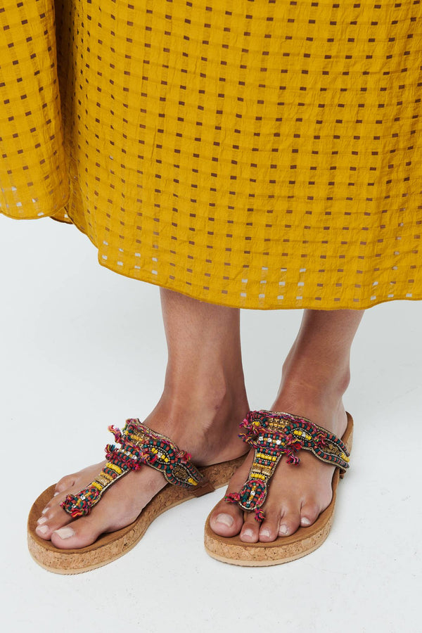 Orange | Beaded Detail Faux Leather Sandals