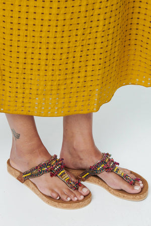Orange | Beaded Detail Leather Sandals
