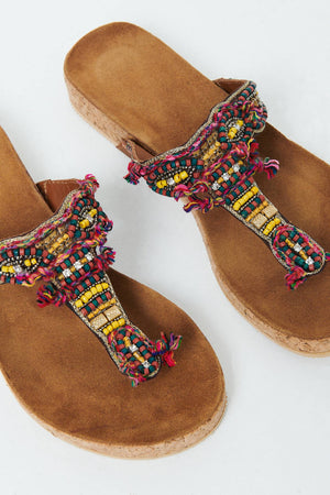 Orange | Beaded Detail Leather Sandals