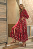 Red | Floral Long Sleeve Lace Trim Maxi Dress
