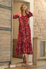 Red | Floral Long Sleeve Lace Trim Maxi Dress : Model is 5'10