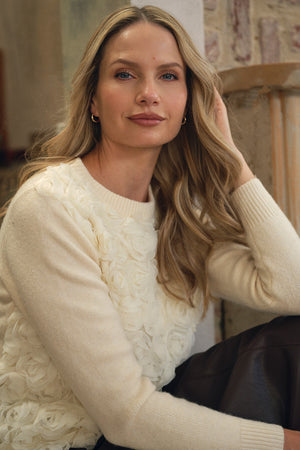 Cream | Rose Texture Embellished Jumper
