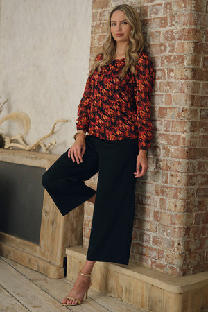 Orange | Printed Semi Sheer Long Sleeve Blouse
