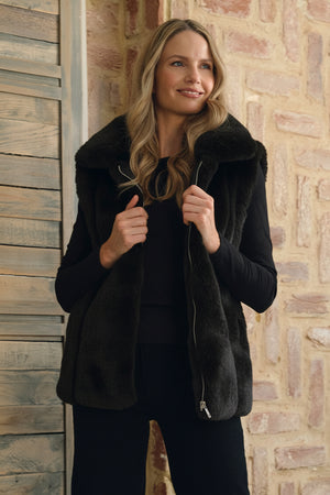 Black | Faux Fur Sleeveless Tie Waist Gilet