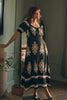 Black | Printed Puff Sleeve Tie Front Midi Dress : Model is 5'9
