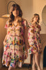 Pink | Brushstroke Floral V-Neck Smock Dress : Model is 5'9