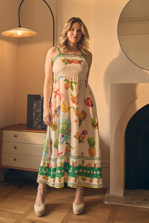 Green | Border Print Cami Strap Midi Dress : Model is 5'8