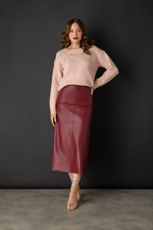 Faux Leather High Waist Midi Skirt
