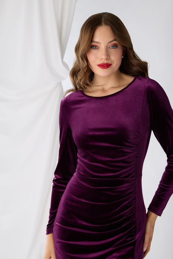 Purple | Velvet Texture Ruched Bodycon Mini Dress