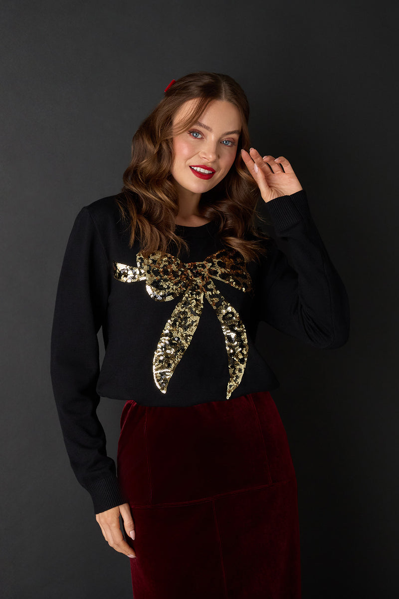 Sparkly Bow Detail Long Sleeve Jumper