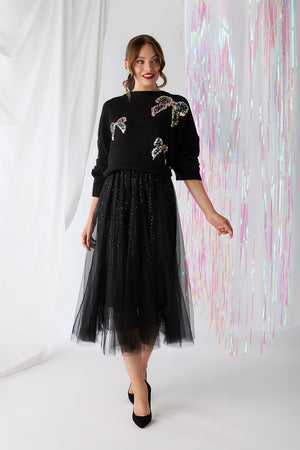 Black | Sequin Bow Detail Drop Shoulder Jumper