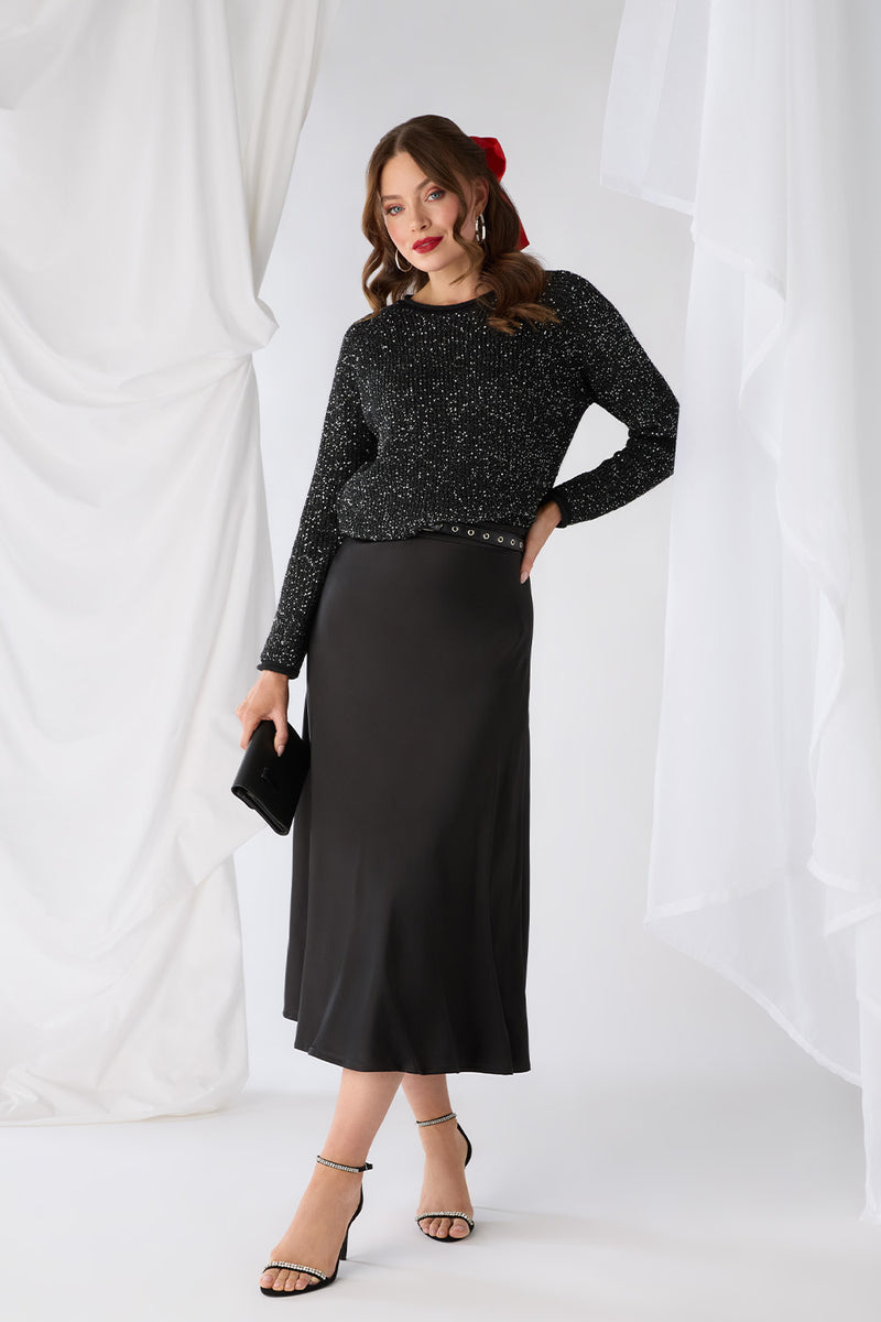 High Waist A-Line Midi Slip Skirt