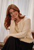 Cream | Textured Knit Metallic Button Cardigan : Model is 5'9