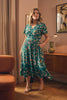 Teal | Floral Lace Trim Short Sleeve Midi Dress : Model is 5'8