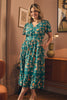 Teal | Floral Lace Trim Short Sleeve Midi Dress : Model is 5'8