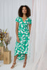 Green | Printed Tie Waist Split Hem Midi Dress : Model is 5'8