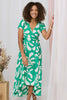 Green | Printed Tie Waist Split Hem Midi Dress 