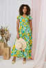 Green | Floral Ruched Cap Sleeve Maxi Dress  : Model is 5'8